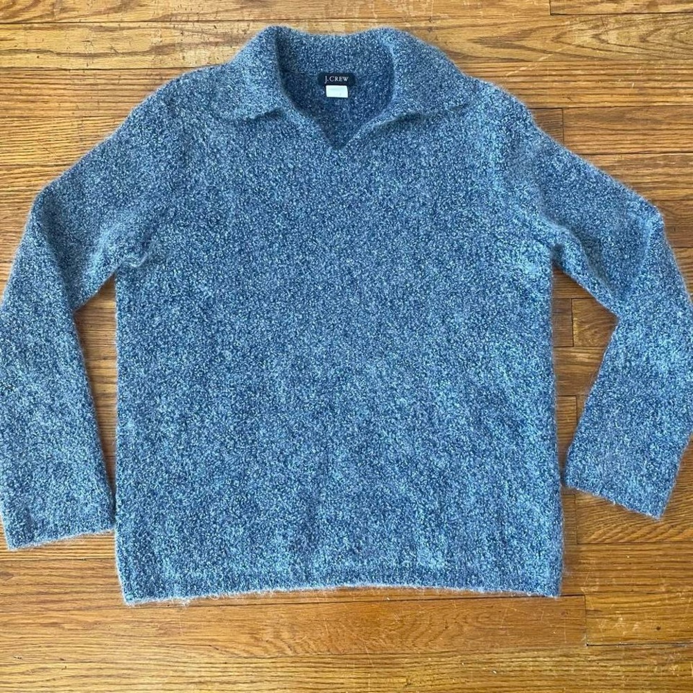 FUZZY LIGHT BLUE COLLARED PULLOVER SWEATER - image 3